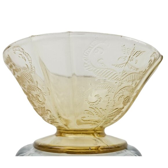 Vintage Madrid Yellow Depression Glass 2 Custard Bowls Embossed Floral Design - Picture 3 of 6